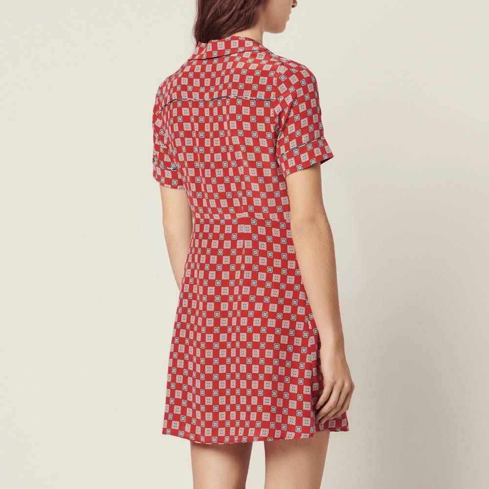 Sandro Red and Cream Checkered Mini Dress - Picture 3 of 4